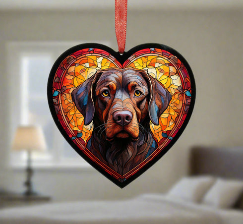 Labrador Chocolate Stained Glass Effect Heart Suncatcher